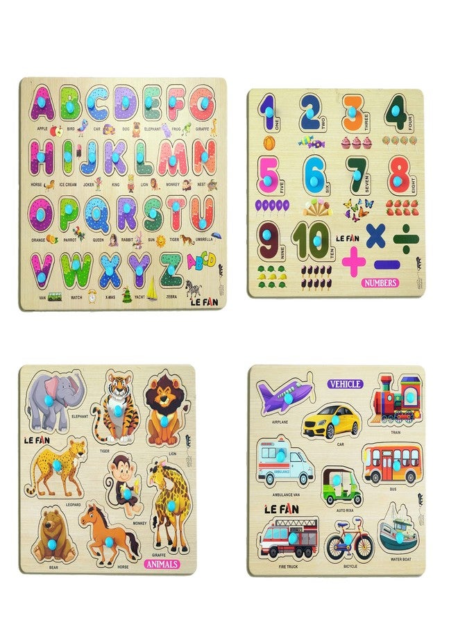 Lefan® Kids Fort Pre Nursery Educational Jigsaw Puzzles for Adults Kids Learning Toys Kit Board Game 4 pcs Set of ABCD Alphabets Numbers Animals & Vehicle Educational Toy - Image 1